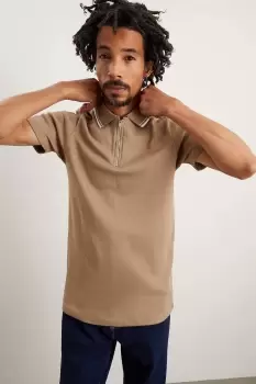 Image of Muscle Fit Tipped Zip Popcorn Polo Shirt
