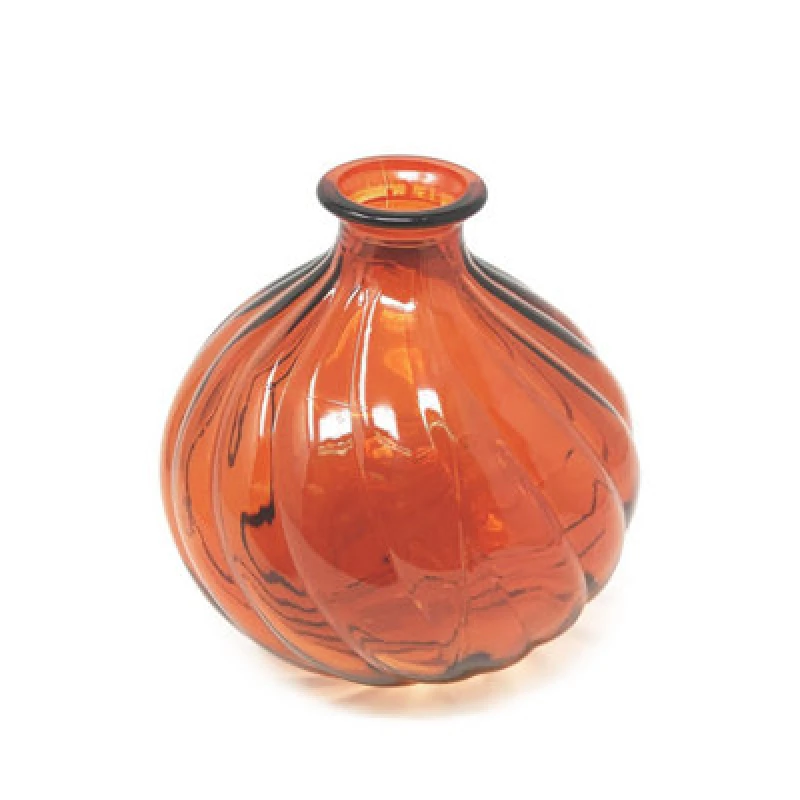 Image of Verano Spanish Ceramics Recycled Glass Ola Orange Home Decor Small Round Vase (H) 17Cm