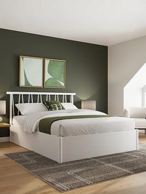 Image of GFW Fusum Double Spindle Ottoman White Bed & Bonnel Mattress, White FUS46WHSB