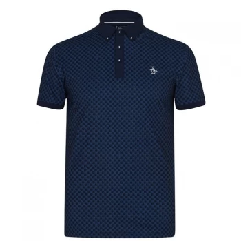 Image of Original Penguin Mini Check Print Polo Shirt Mens - Black Iris