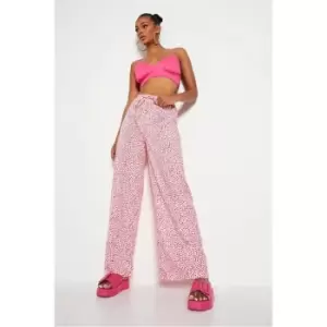 Image of I Saw It First Pink Wide Leg Pinted Trouser With Draw Cord - Pink