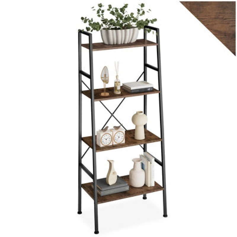 Image of Tectake Ladder Shelf Liverpool - Industrial Style, With 4 Shelves 61.5 X 36.5 X 150 Cm - Industrial Wood Dark, Rustic