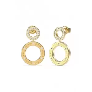Image of Circle Lights 32mm Logo Crystals Gold Earrings UBE03169YG