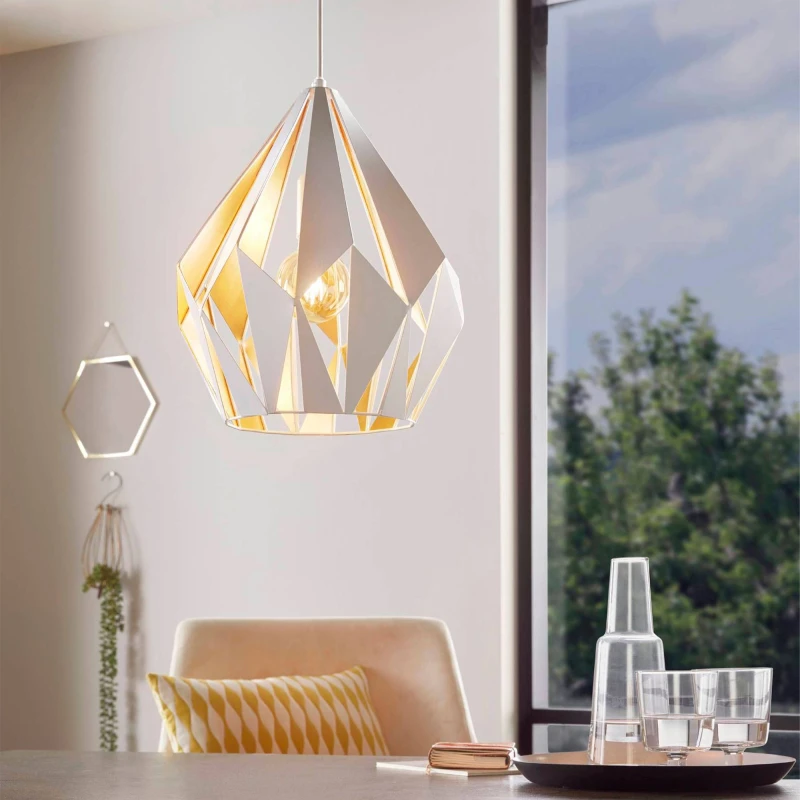 Image of EGLO Eglo CARLTON 1 Geometric Pendant Light - White & Gold White One Size Unisex 9002759499327