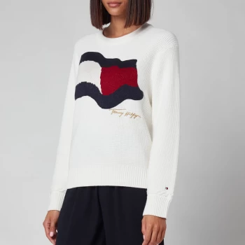 Image of Tommy Hilfiger Womens Org Co Flag Crewneck Sweatshirt - Ecru - XS