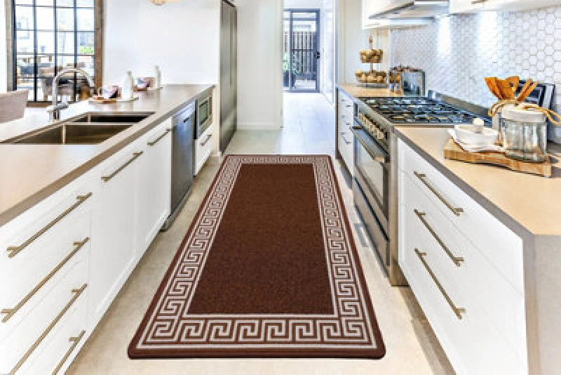 Image of Smart Living Greekey Heavy Duty Machine Washable Hallway Kitchen Non Slip Door Mat Dark Brown