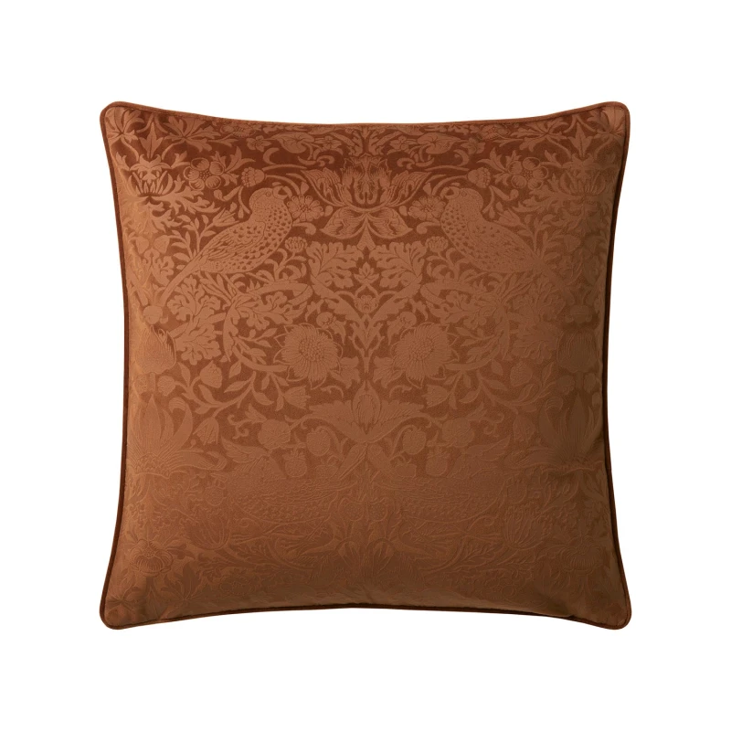Image of William Morris At Home Strawberry Thief Embossed Cushion, 50x50cm, Saffron
