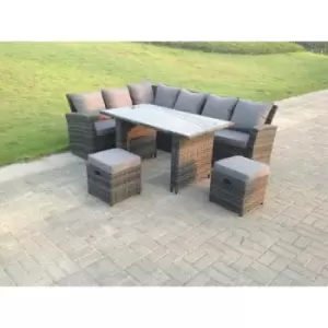 Image of Fimous 6 Seater Outdoor Grey Rattan Lounge Complete Sofa Set Left Side with 2 Stools