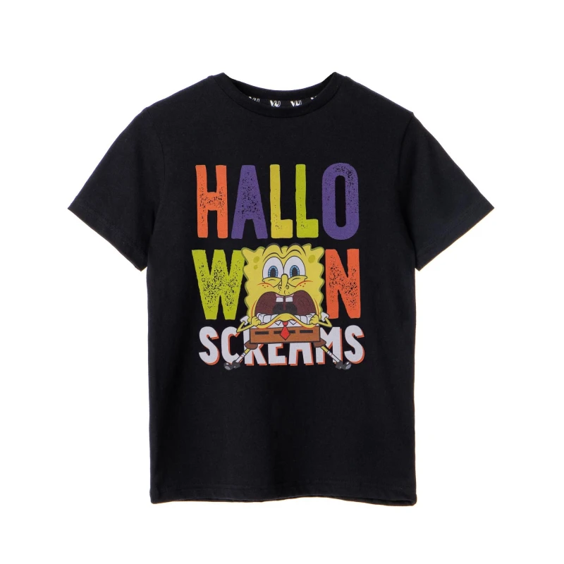Image of (13-14 Years) SpongeBob SquarePants Short Sleeved T-Shirt (Unisex Kids Black)