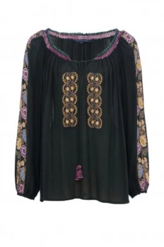 Image of French Connection Elena Stitch Smock Top Forest