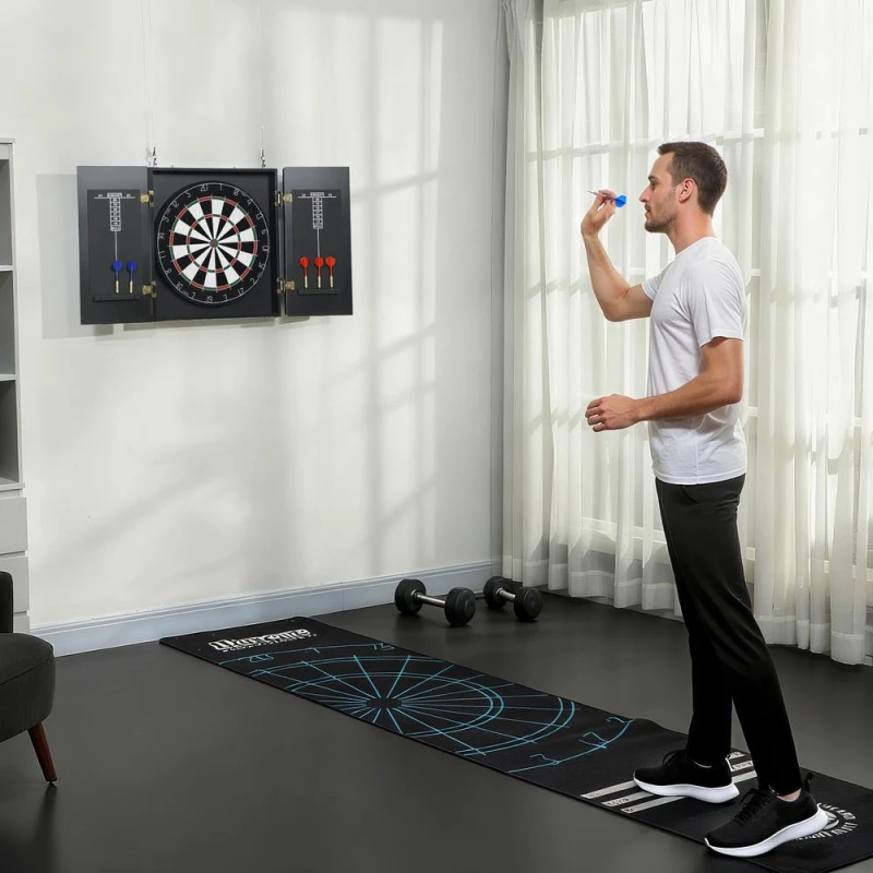 Image of SPORTNOW Bristle Dartboard Set with Cabinet, 6 Steel Tip Darts, Dart Board in Black Unisex