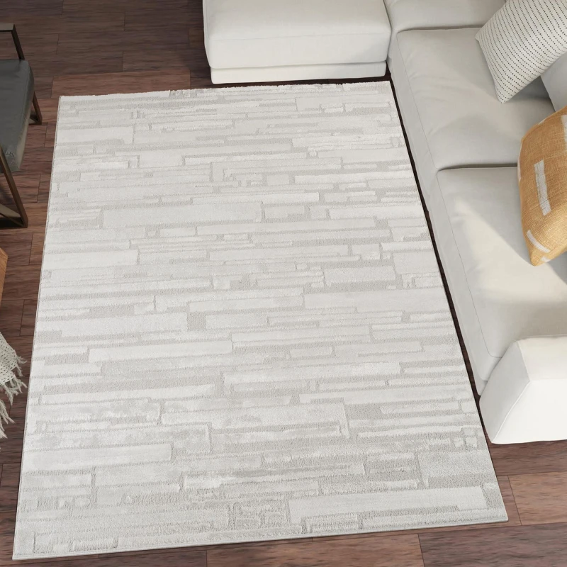 Image of Hamilton Modern Sheen Area Rug - Blocked Bold Geometric Design Silver 200Cm X 290Cm
