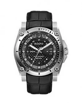 Image of Bulova Precisionist Black And Silver Diamond Date Dial Black Leather Strap Mens Watch