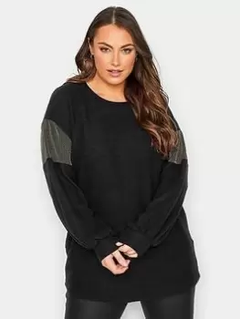 Image of Yours Softtouch Sleeve Panel Top - Black, Size 18, Women