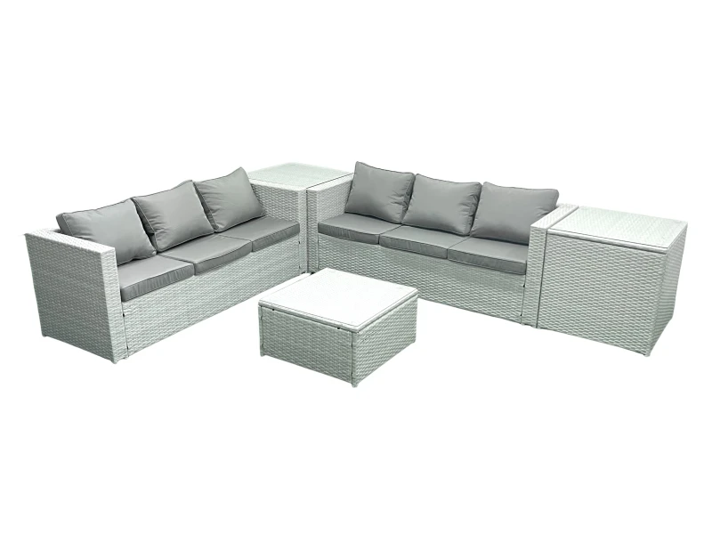 Image of Fimous Rattan Garden Outdoor Furniture Set 6 Seater Rattan Garden Sofa Set with 2 Side Tables Light Grey Mixed Light Grey