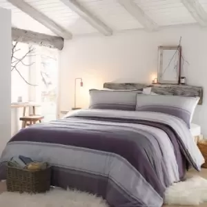 Image of Fusion Betley Stripes 100% Brushed Cotton Reversible Duvet Cover Set, Plum, Super King