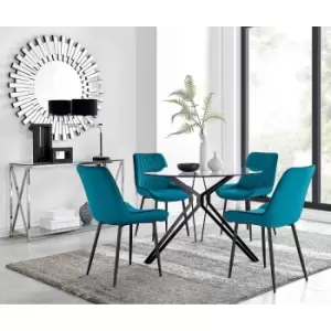 Image of Furniture Box Cascina Dining Table and 4 Blue Pesaro Black Leg Chairs