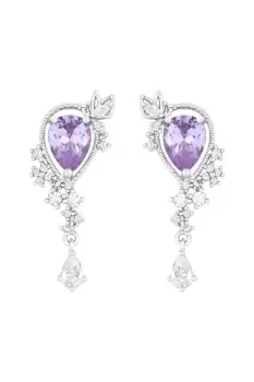 Image of Rhodium Plated Pear Drop Amethyst Earrings