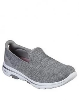 Image of Skechers Go Walk 5 Heathered Mesh Slip On Plimsoll - Grey/Pink, Size 8, Women