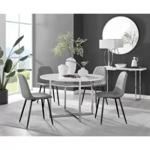 Image of Furniturebox Adley White High Gloss 120cm Storage Dining Table & 4 Grey Corona Faux Leather Dining Chairs with Black Legs Diamond Stitch