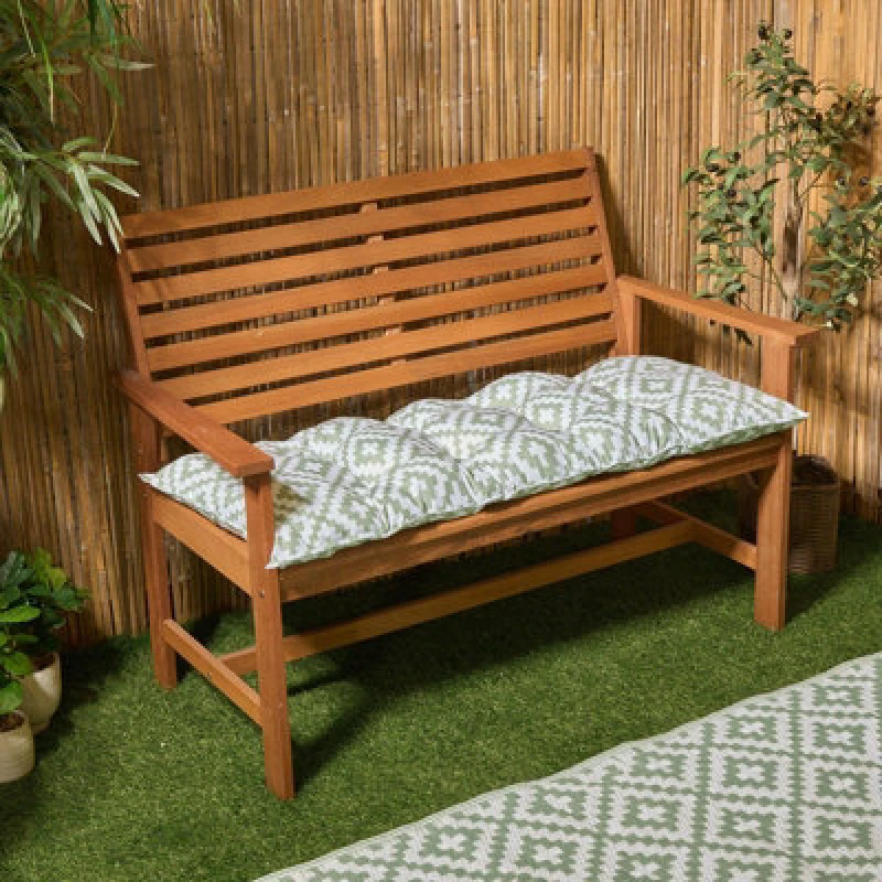 Image of OHS OHS Outdoor 2 Seater Patterned Bench Cushion Garden Furniture Seat in Green Green One Size Unisex 5027434209088