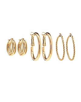 Image of Mood Gold Plated Rope Effect Hoop Earrings - Pack Of 3