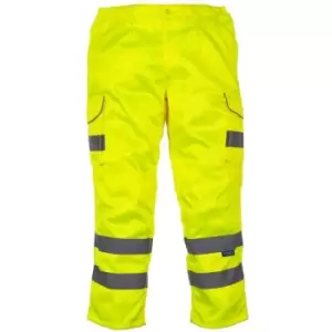 Image of Yoko Mens Hi-Vis Cargo Trousers With Knee Pad Pockets (32in Long) (Yellow) - Yellow