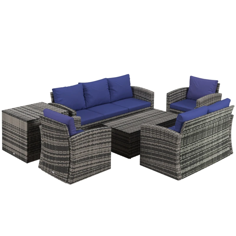 Image of Outsunny 6 PCS Patio Rattan Sofa Set Conversation Furniture - Blue TJ Hughes 5063603000568