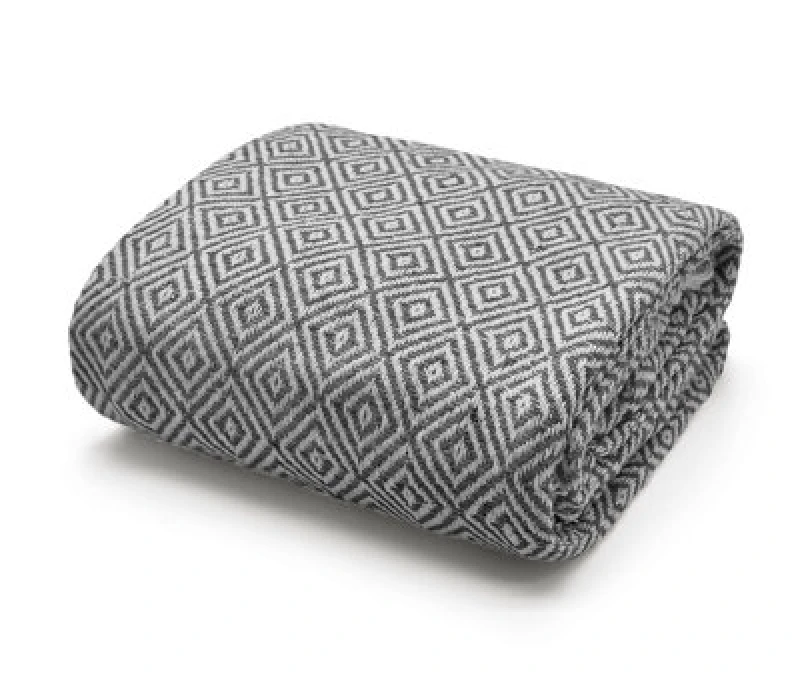 Image of Velosso Cosy Woven Cotton Print Throw Blanket In Plush Texture - Available For Sofa, Bed, Couch - 90Cm X 100Cm Throw - Charcoal