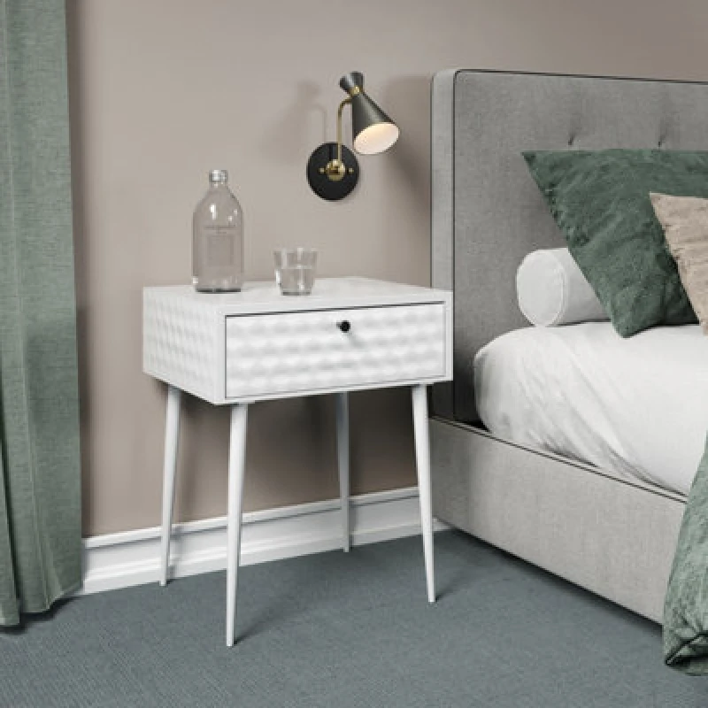 Image of Core Saturn 1 Drawer White Metal Bedside Table