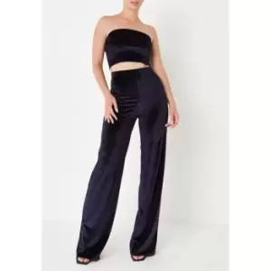 Image of Missguided Tall Navy Bandeau Top and Wide Leg Trousers Co Ord Set - Blue