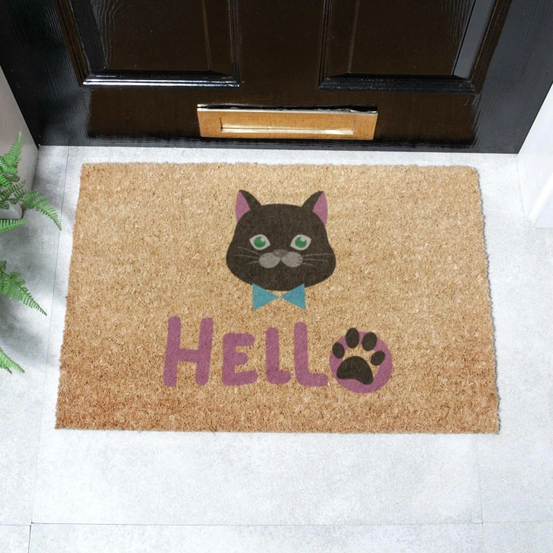 Image of Artsy Doormats Cat Hello Coir Doormat (60 X 40Cm)