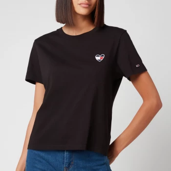 Image of Tommy Jeans Womens Tjw Regular Homespun Heart Tee - Black - XS