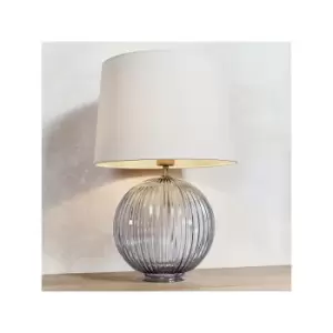 Image of Endon Lighting Jemma & Mia - Table Lamp Smokey Grey Ribbed Glass & Natural Linen 1 Light IP20 - E27