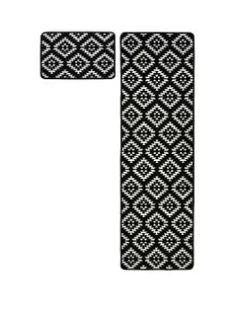 Image of Aztec Black Diamond Runner & Doormat Set 57X180