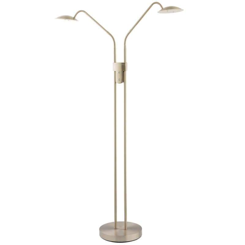 Image of Happy Homewares Modern Double Arm Floor Lamp with Dimmer Button & Colour Control Warm-Cool White in Metallic Silver Metallic Silver Unisex
