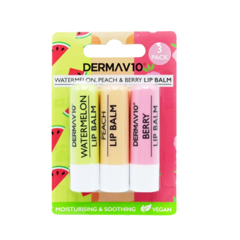 Image of Derma V10 Watermelon Peach & Berry Lip Balm - 3 Pack 484577