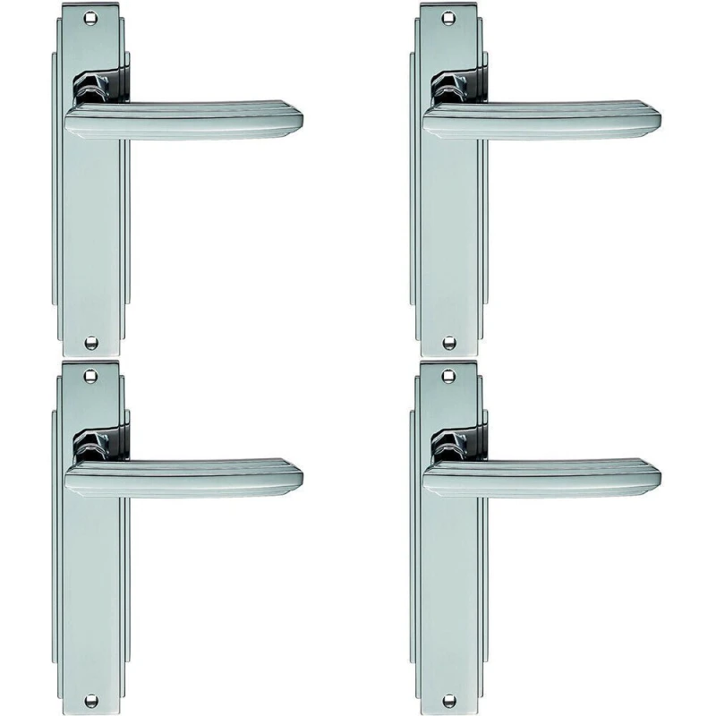 Image of Loops 4x PAIR Line Detailed Handle on Latch Backplate 205 x 45mm Polished Chrome Multi