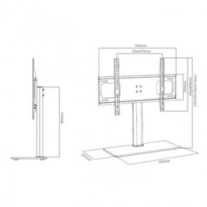 Image of TTAP TT64F Black Glass Tabletop Pedestal TV Stand in Black