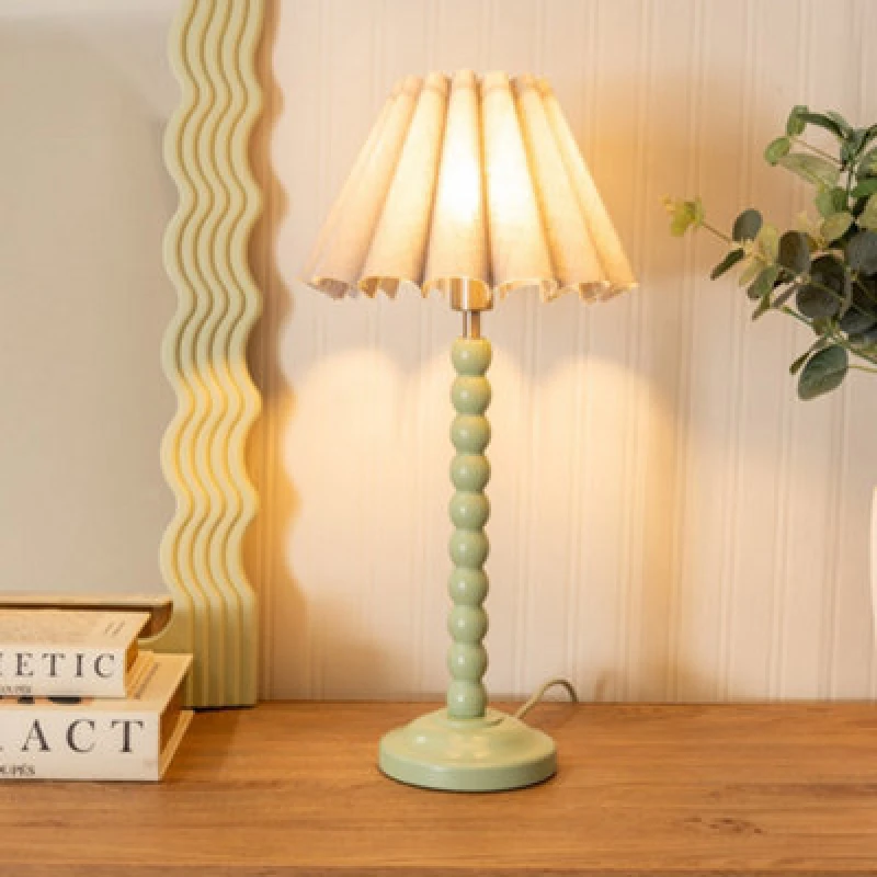 Image of ValueLights Bobbins Sage Green Table Lamp with Scallop Tapered Lamp Shade Grey