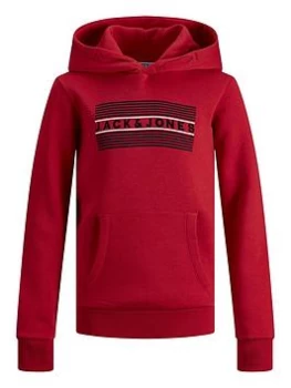 Image of Jack & Jones Junior Boys Corp Logo Hoodie - True Red, True Red, Size 10 Years