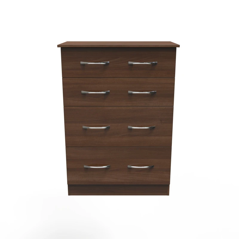 Image of Hampshire 4 Drawer Deep Chest Of Drawers In Noche Walnut (Ready Assembled)
