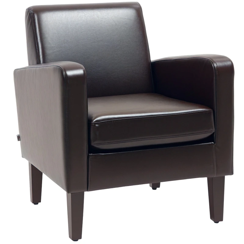Image of HOMCOM Armchair Accent Chair with Eucalyptus Wood Legs for Bedroom Brown Brown