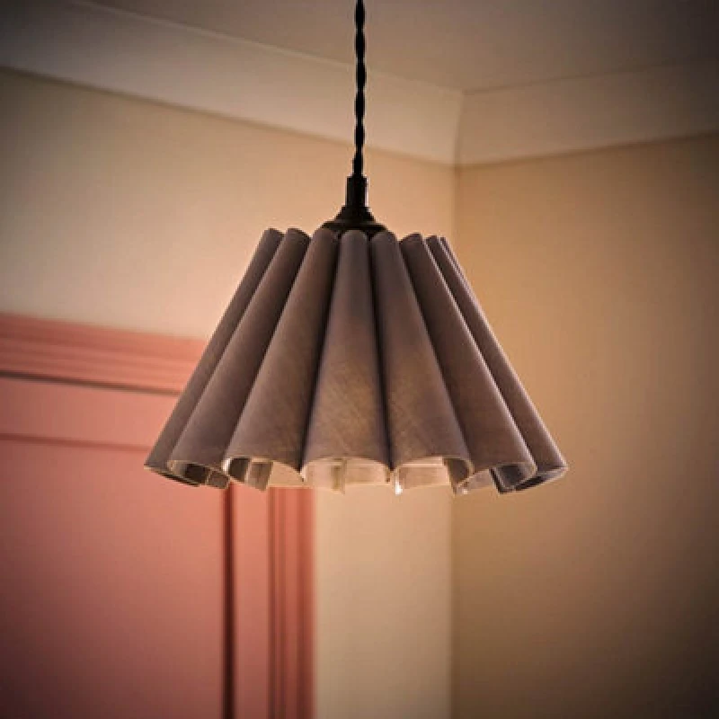 Image of ValueLights Lauren Fabric Pleated Scallop Edge Tapered Lamp Shade with LED Bulb Grey