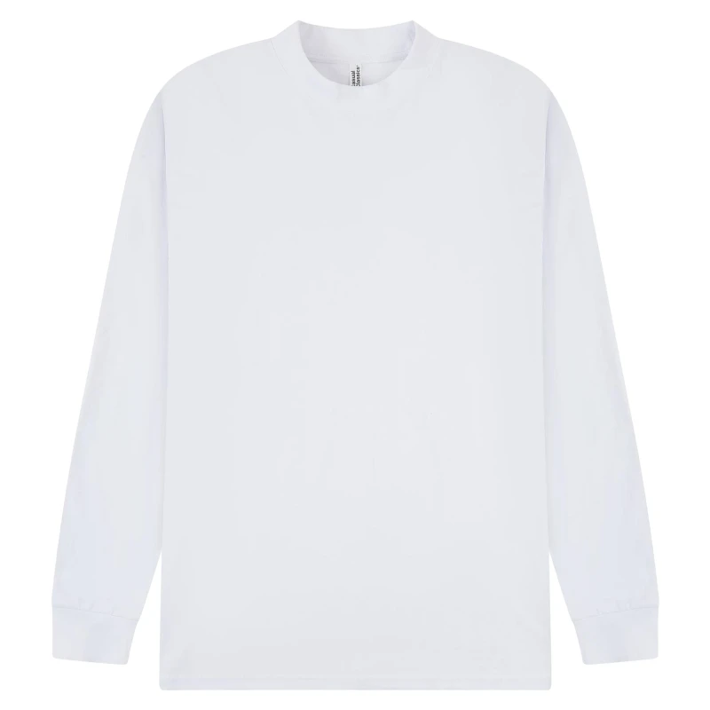 Image of Casual Classics Mens Extended Neckline Tall Oversized Long-Sleeved T-Shirt in White Size: Small White Male S