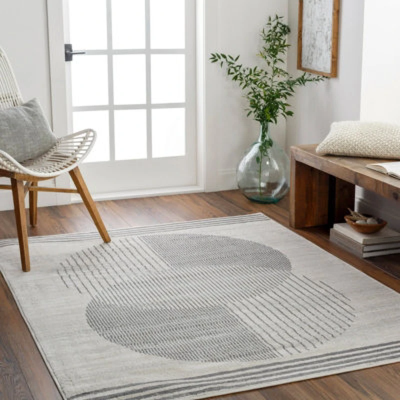 Image of Livabliss Scandi Geometric Medium Grey Enso2 Area Rug 200 X 275cm - Easy Care, Non Shedding, Ideal For Living Room & Bedroom