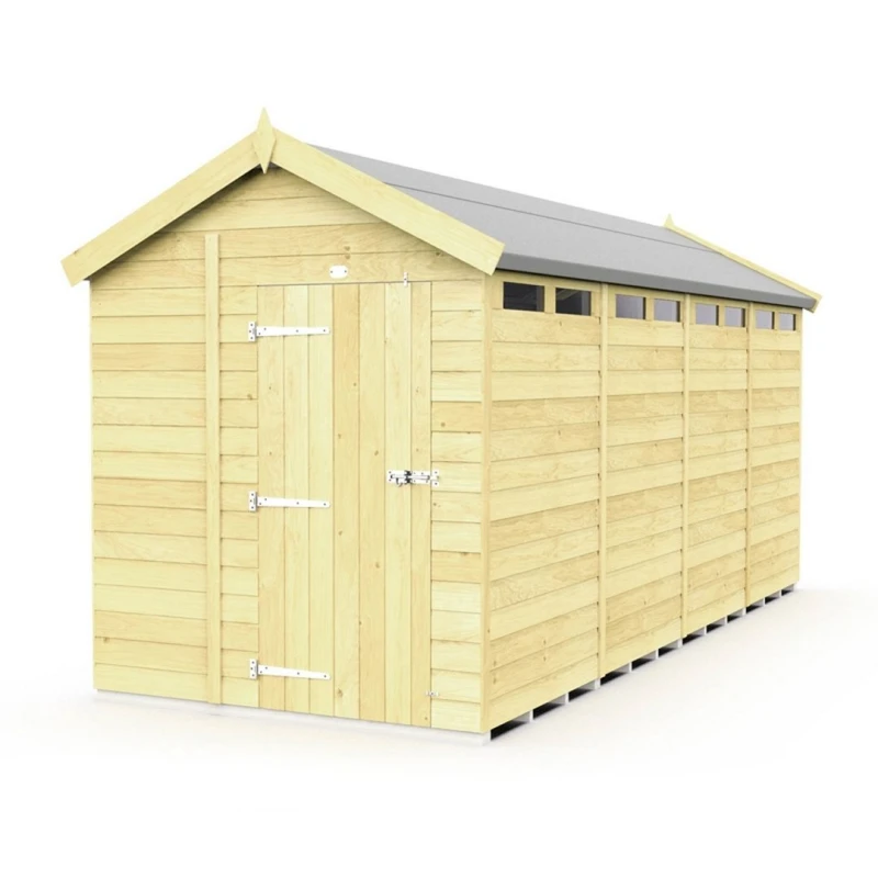 Image of Buttercup Farm 6 x 16 Feet Apex Security Shed - Single Door - L472 x W175 x H217cm in Brown Brown Unisex