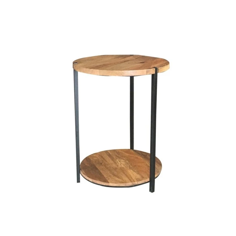 Image of Jaipur Furniture Ltd Ravi Double Round Top Table - Mango Wood/Iron - L46 x W46 x H60cm - Mango Light Finish in Brown Brown Unisex