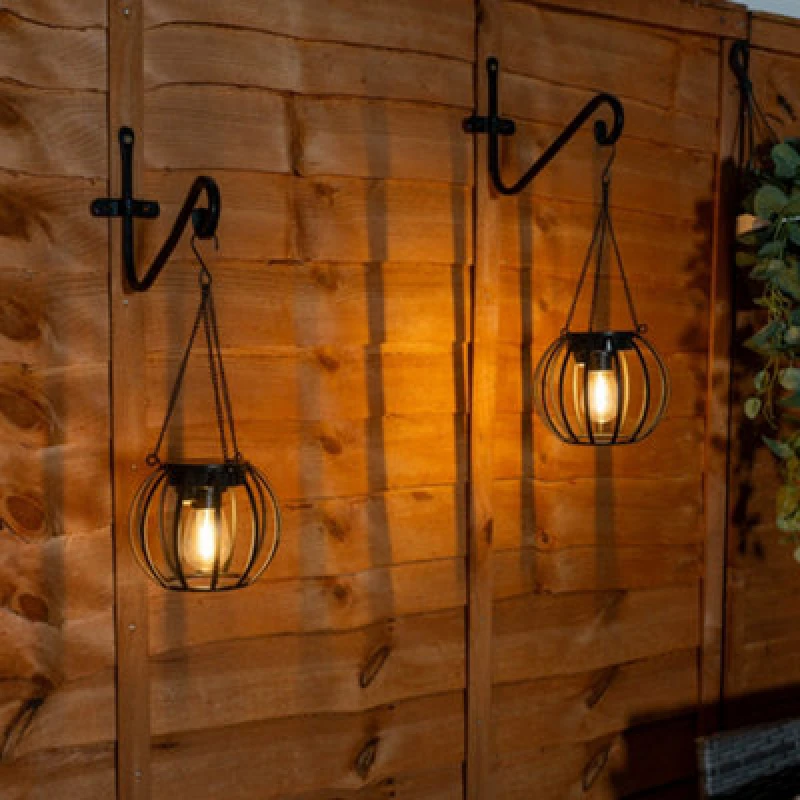 Image of Valuelights 2 Pack Solar Powered Outdoor Black Metal Ball Garden Lantern Lights