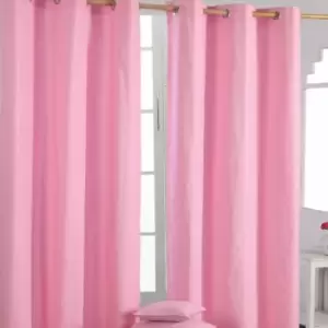 Image of Homecapes Plain Pink Cotton Eyelet Curtains 137 x 182cm - Pink